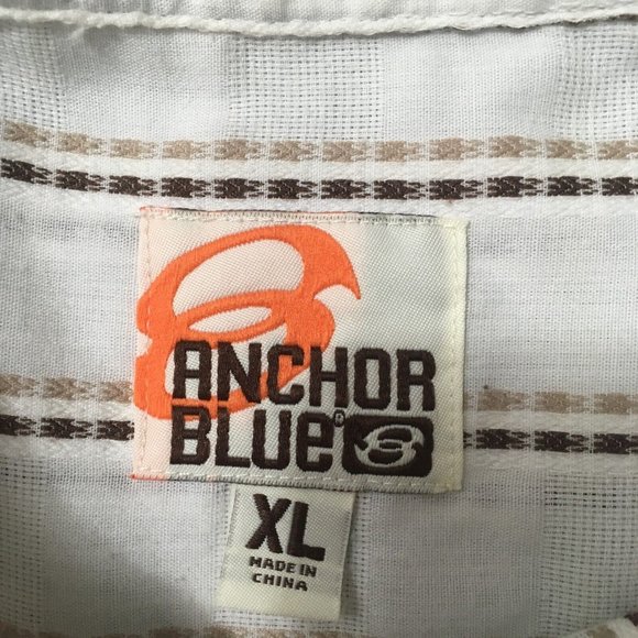 Vintage Anchor Blue Mens Button Down Shirt Large Brown Cream Striped Collared - Picture 9 of 9